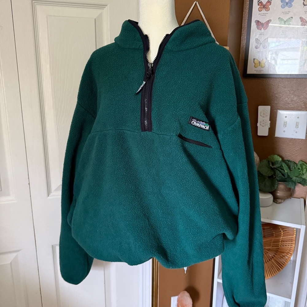 Vintage Campmor Deep Emerald Green Half-Zip Fleece Hoodie / Tall XL